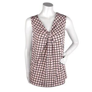 Worthington Knot Chest Blouse Stripe Check Stretch Pullover Sleeveless Pink Top